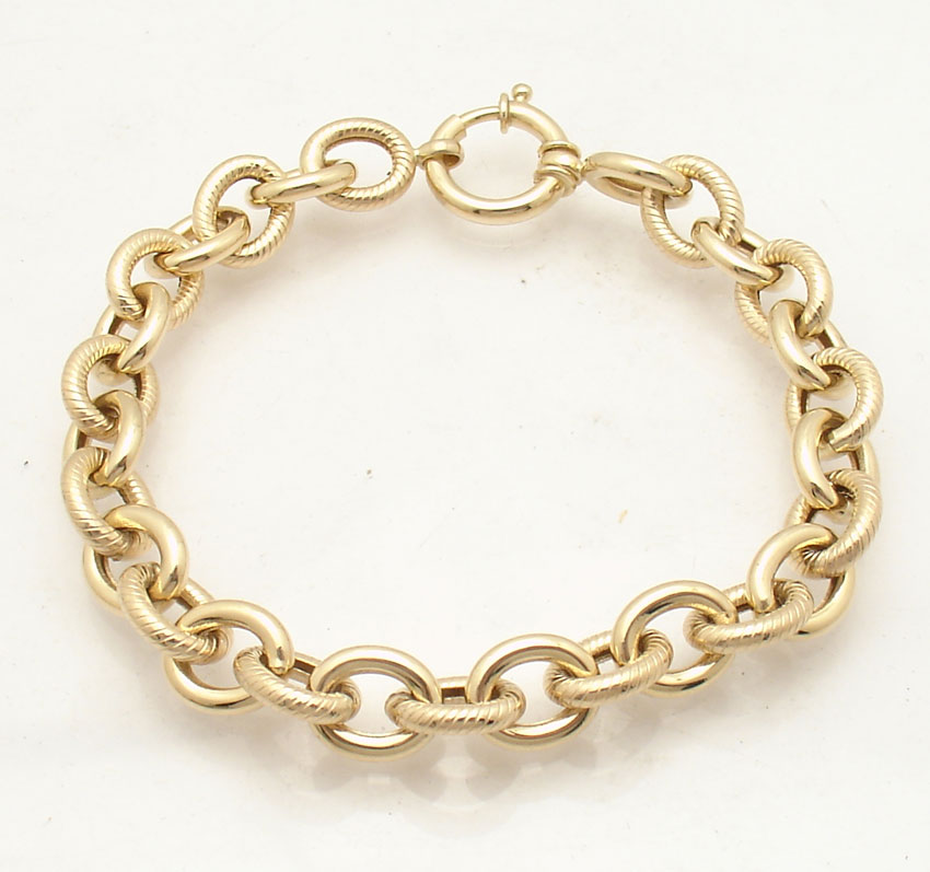 Textured And Polished Oval Rolo Link Bracelet Real 14k Yellow Gold Qvc 6069