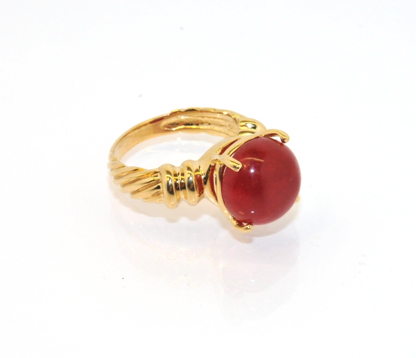 Technibond Red Carnelian Twisted Ring 14K Yellow Gold Clad Silver 925 