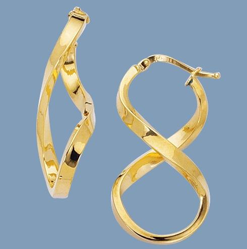 Polished Twisted Figure 8 Hoop Earrings Real 14K Yellow Gold 2 