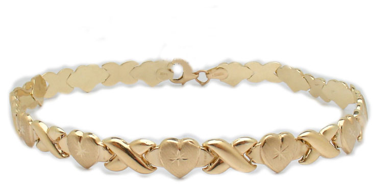 Heart Ankle Bracelet Anklet 14K Yellow Gold FREE SIZES  