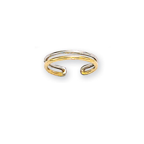 Adjustable Double Band Toe Ring 14K Yellow White Gold  