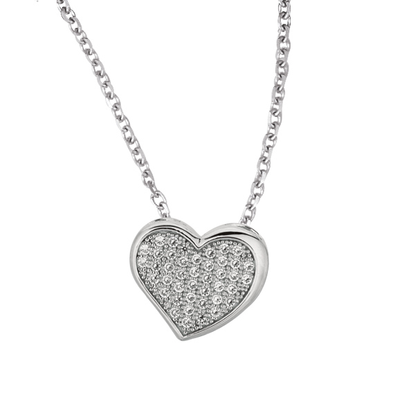 Micro Pave Diamonique CZ Heart Slide Pendant 925 Silver  