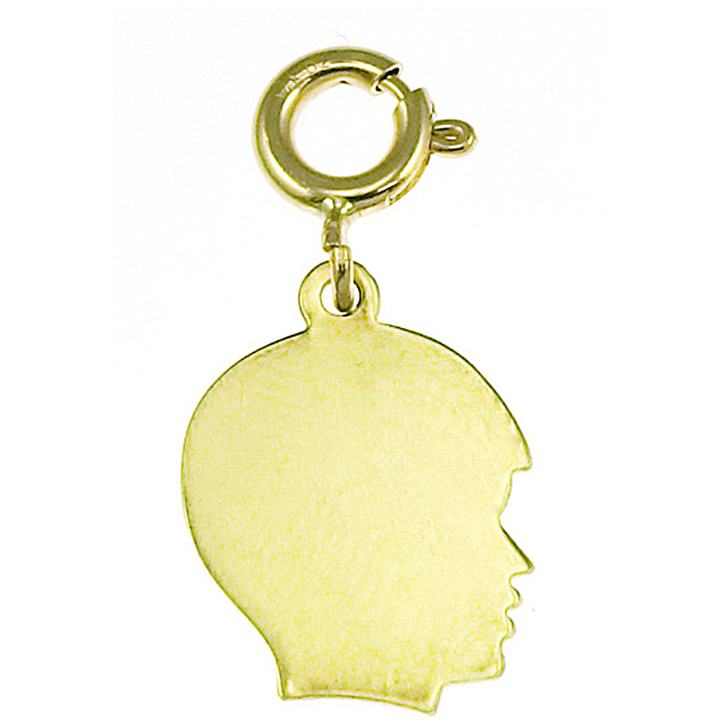 Boy Head Charm Pendant 14K Yellow Gold ENGRAVABLE  