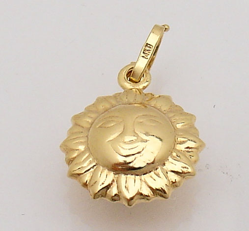 Cute Shiny 3D Bold Sun Charm Pendant 14K Yellow Gold  