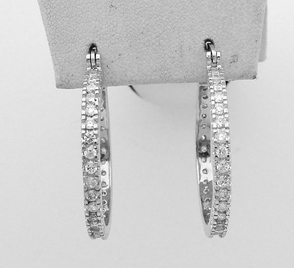 Diamonique CZ Hoop Earrings Sterling Silver 1 3/4  