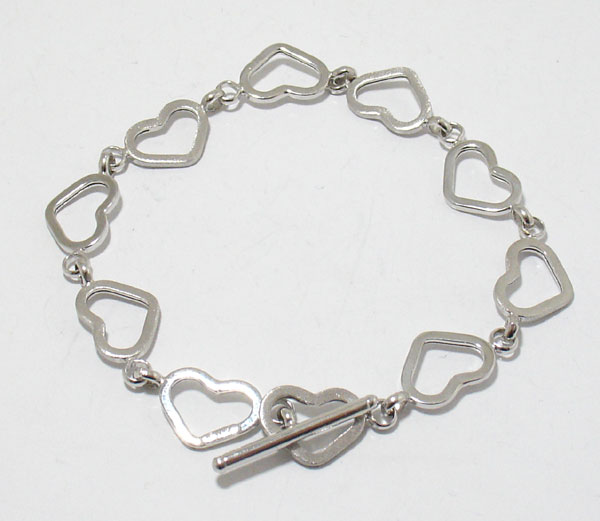 Open Heart Bracelet Toggle Clasp 14K 14KT White Gold  