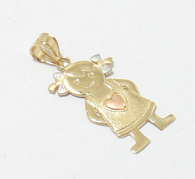 3D Girl Charm Pendant 14K Yellow White Rose Rose TriColor Gold GREAT 