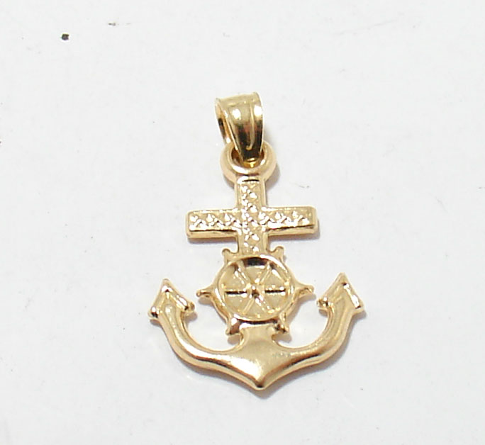 3D Nautical Navy Anchor Cross Charm Pendant 14K Yellow Gold | eBay