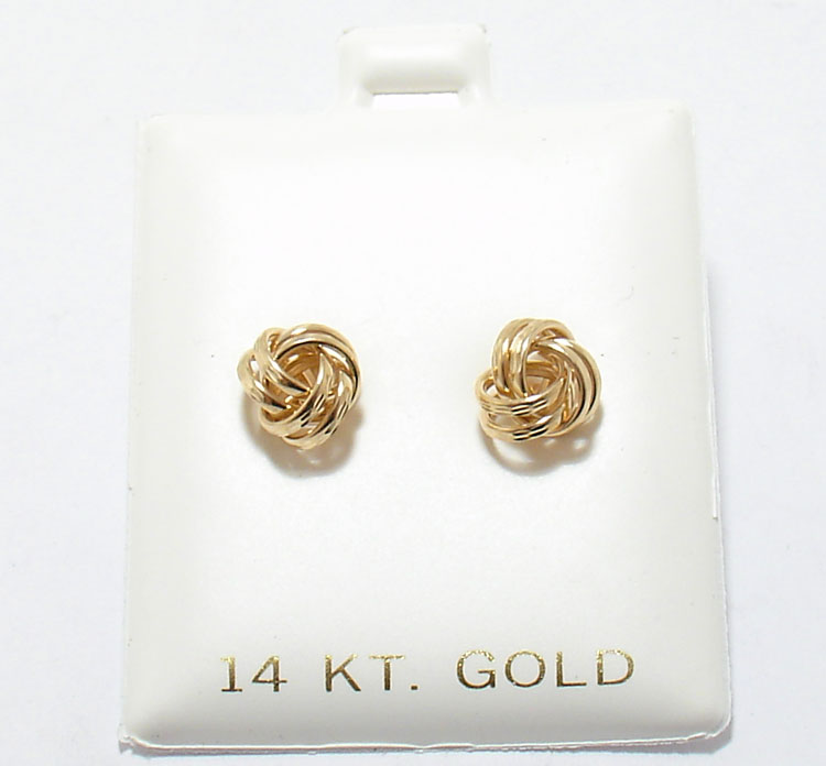 8mm Diamond Cut Love Knot Stud Earrings Solid 14K Yellow Gold with 