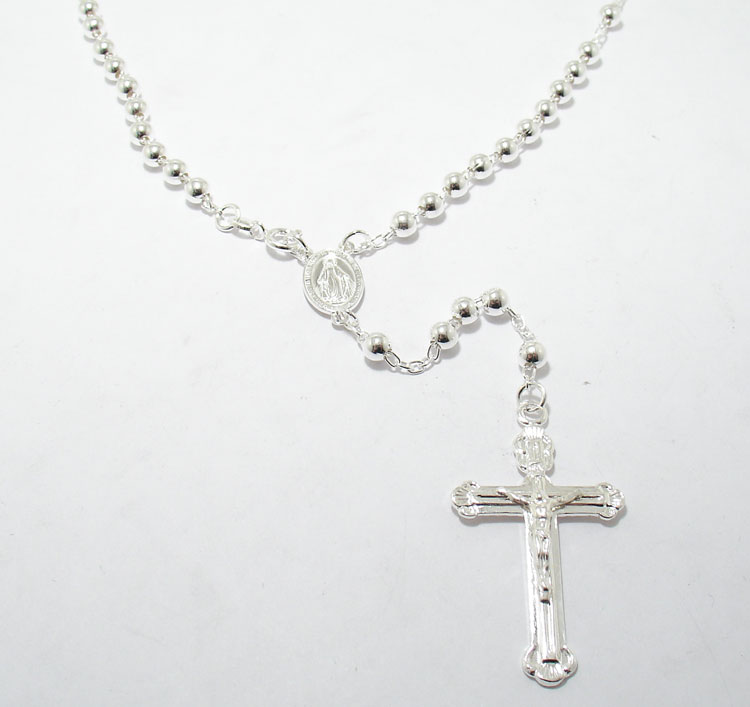 18 5mm Polished Solid Rosary Rosario Chain Necklace Real 925 Sterling 