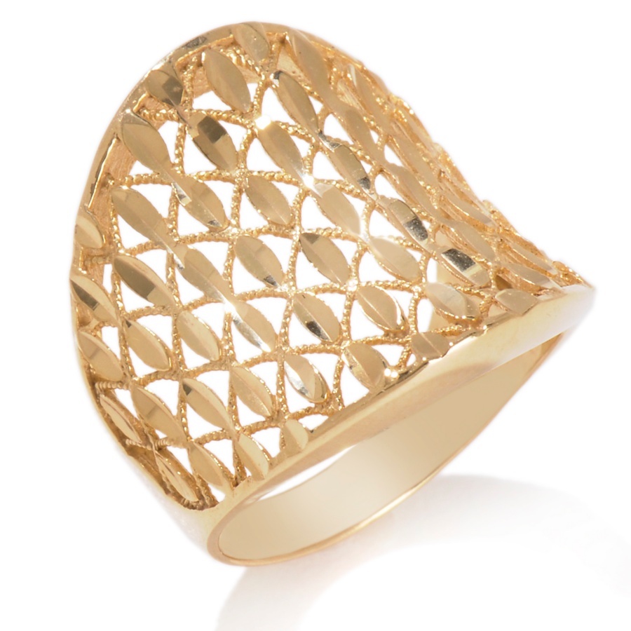 Technibond Concave Diamond Cut Filigree Band Ring 14K Gold Clad Silver ...