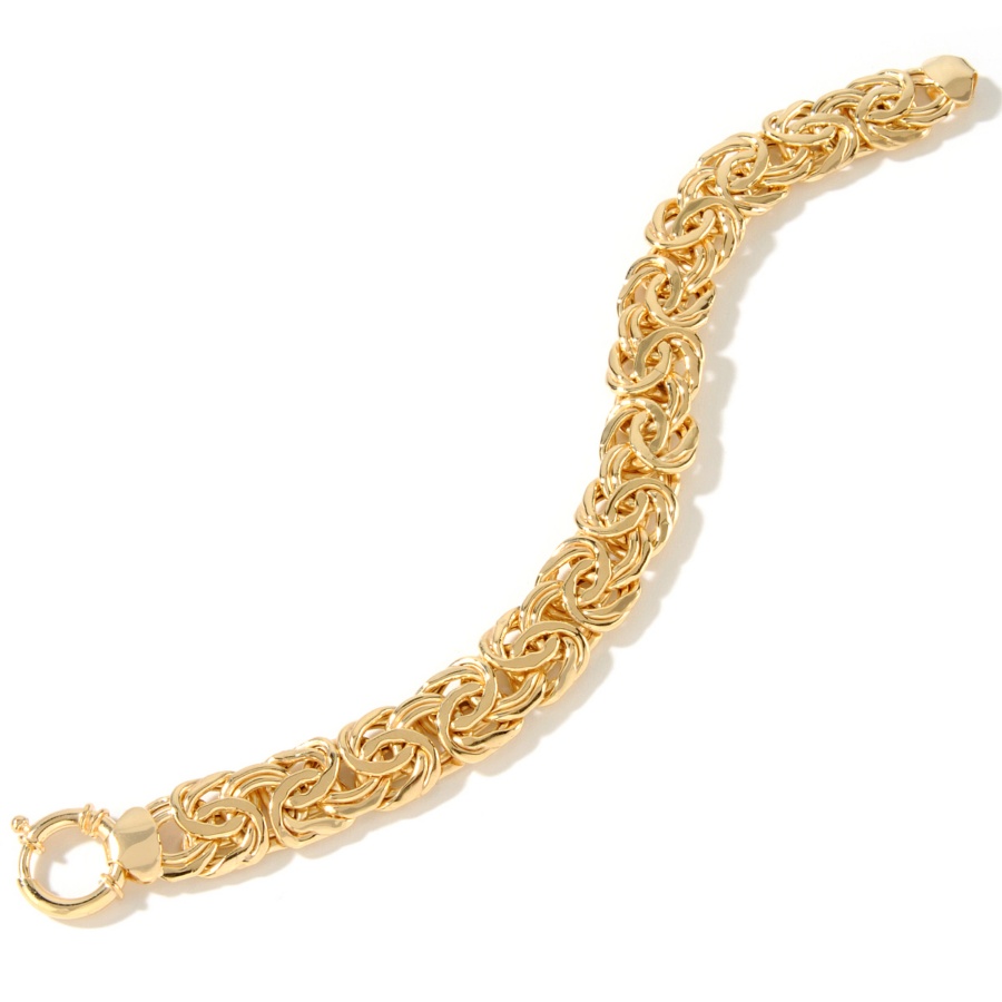 12mm Technibond Byzantine Bracelet 14K Yellow Gold Clad Silver 925 