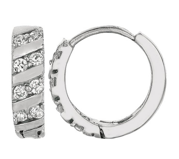 Diamonique CZ Round Cut 4 Row Huggie Hoop Earrings 925 Sterling Silver 