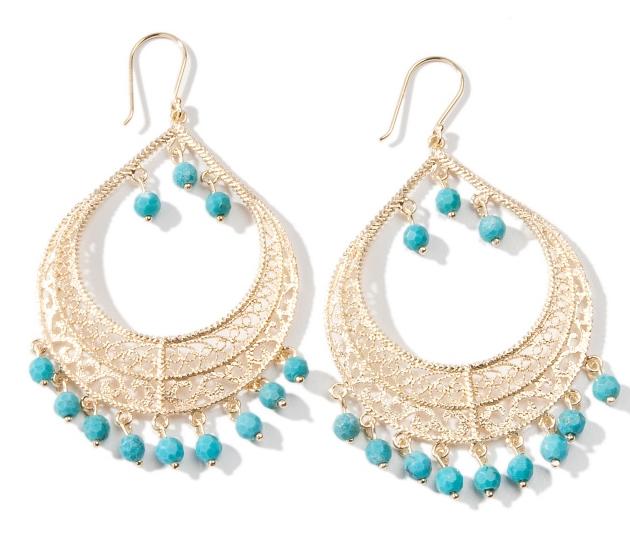 Technibond Chandelier Turquoise Earrings 14K Silver 925  