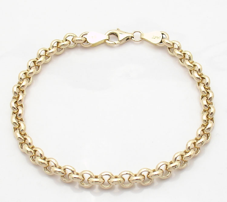 5mm Heavy Duty Round Rolo Chain Charm Bracelet Real 14K Yellow Gold ...