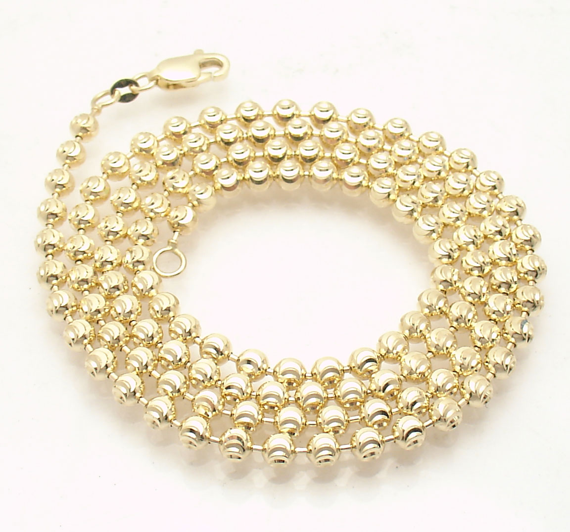 Mm Solid Half Moon Diamond Cut Bead Ball Chain Necklace Real K