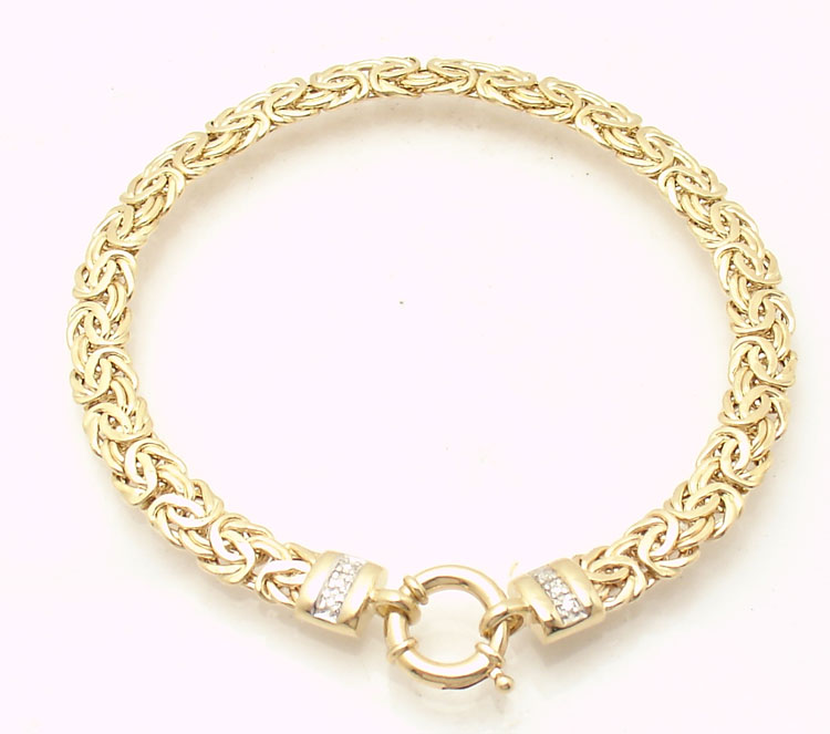 Diamond Accent Byzantine Bracelet Real 14K Yellow Gold QVC Free ...