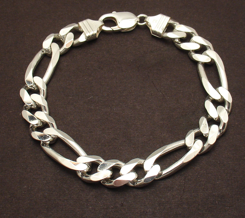 9" Mens Italian Bold Solid Figaro Link Chain Bracelet Real 925 Sterling