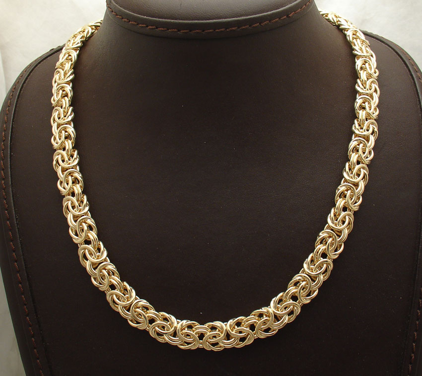 Technibond Solid All Shiny Byzantine Chain Necklace 14K Yellow Gold ...