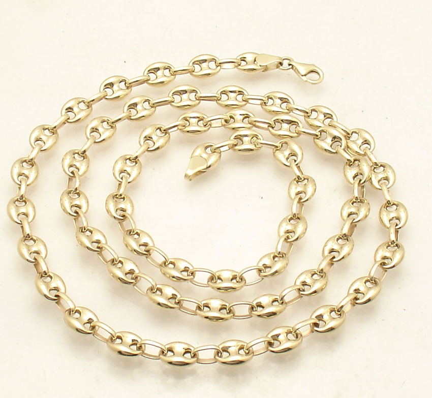 6.5mm Puffed Mariner Anchor Gucci Link Chain Necklace Real 14K Yellow ...