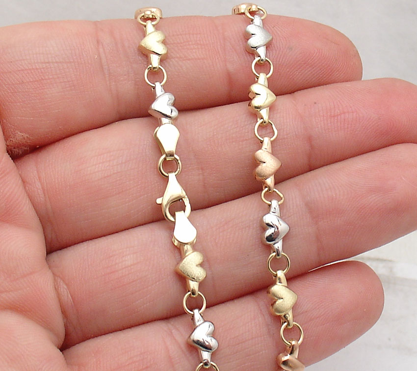 14k gold heart ankle bracelet