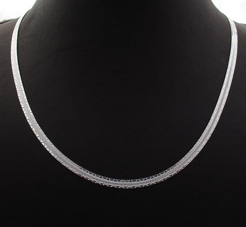 Reversible Diamond Cut Edged Herringbone Chain Necklace Solid Sterling