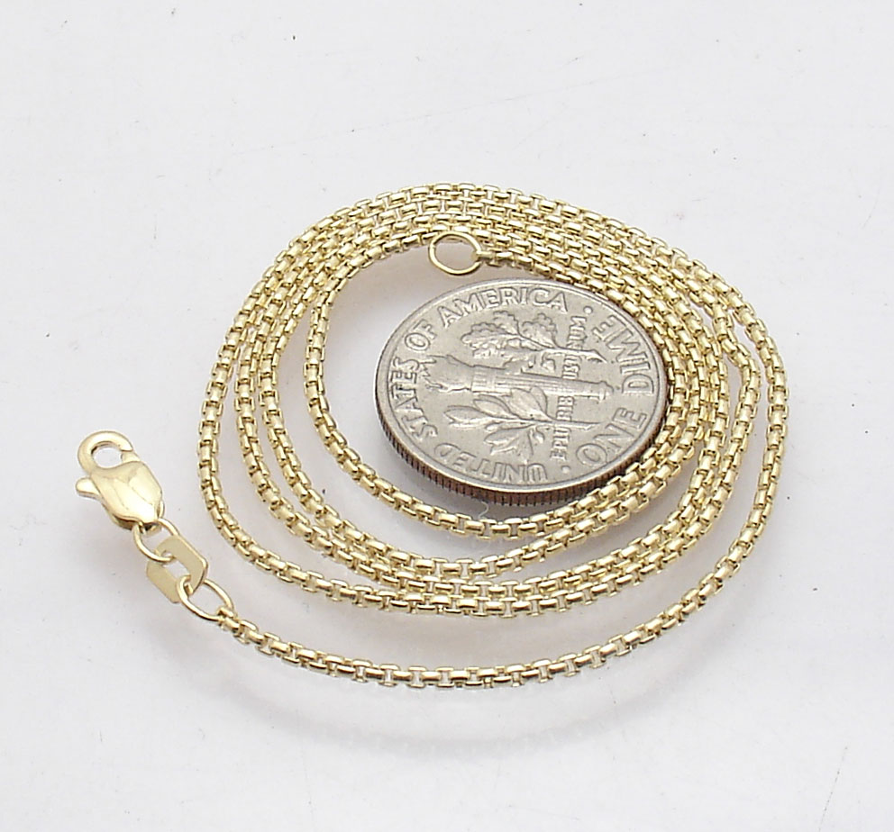 1.30mm Round Box Chain Necklace with Lobster Claw Clasp Real 14K Yellow ...