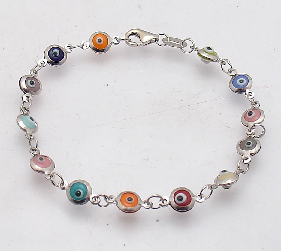 Multi Color Baby Evil Eye Luck Bracelet Real 14K White Gold from 6