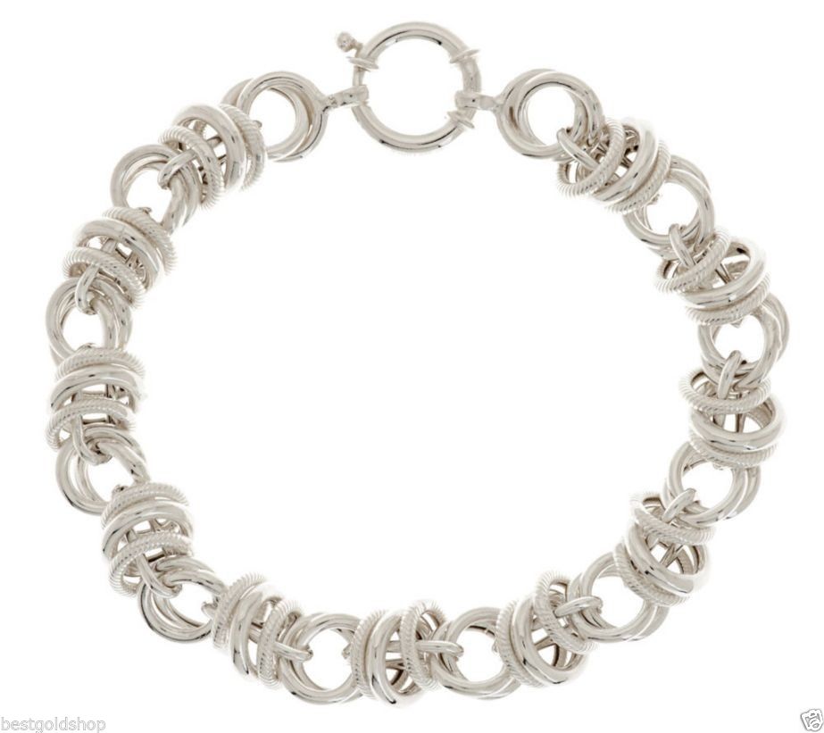 Polished & Textured Status Circle Bracelet REAL 925 Sterling Silver QVC ...