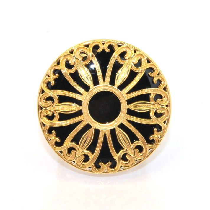 Technibond Large Black Onyx Ring 14K Yellow Gold Clad Silver 925 Size 