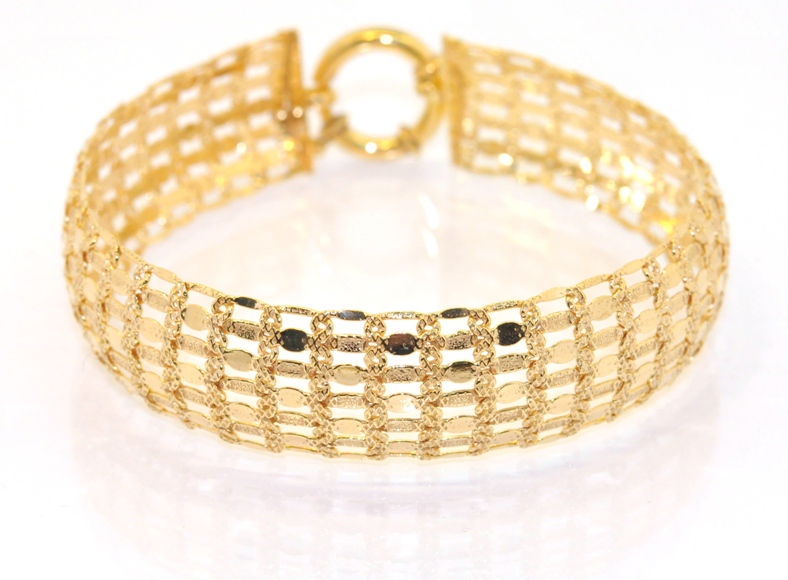 Technibond Textured Tapestry Bracelet 14K Yellow Gold Clad Silver 925 