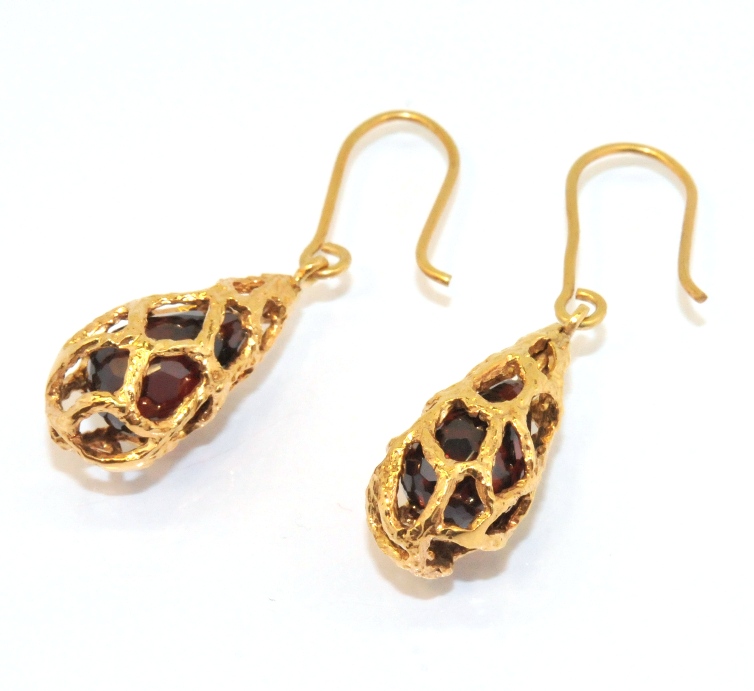   Filigree Garnet Earrings 14K Yellow Gold Clad Sterling Silver 925