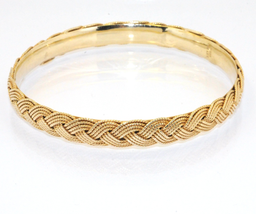   Textured Woven Bangle Bracelet 14K Yellow Gold Clad Silver 925 8mm