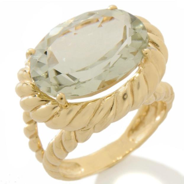 Technibond Prasiolite Rope Ring 14K Yellow Gold Clad Silver Gemstone 